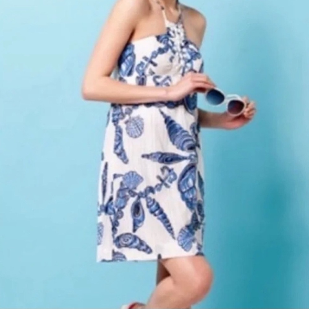 Lilly Pulitzer White Dress with Blue Nautical Shell Print